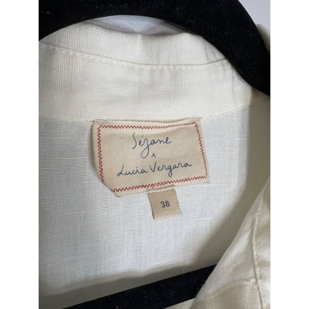 Sézane x Lucia Vergara Maxima Shirt Ecru with Embroidery-sz 38 (US 6) - Picture 7 of 14